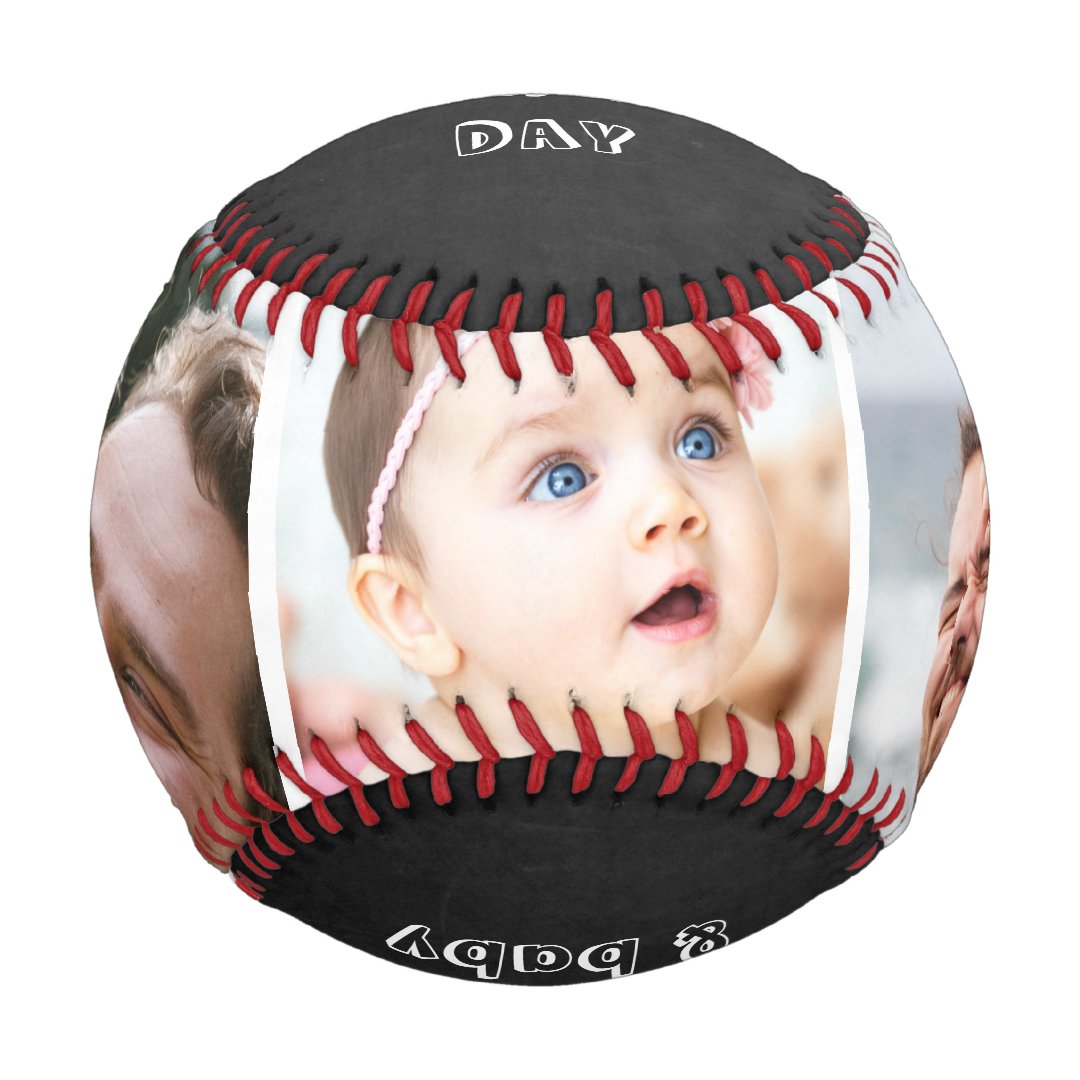 Happy First Fathers Day 3 Photo Collage Chalkboard Baseball And Softball