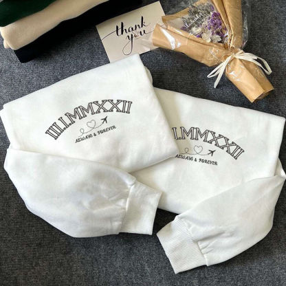 Personalized Hoodie Custom Embroidered Roman Numeral Date with Message Gift for Lover's Anniversary