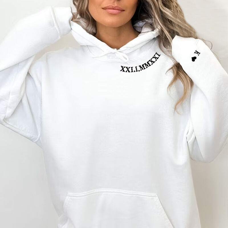 Personalized Hoodie Embroidered Roman Numeral Date and Initial Unique Gift for Anniversary