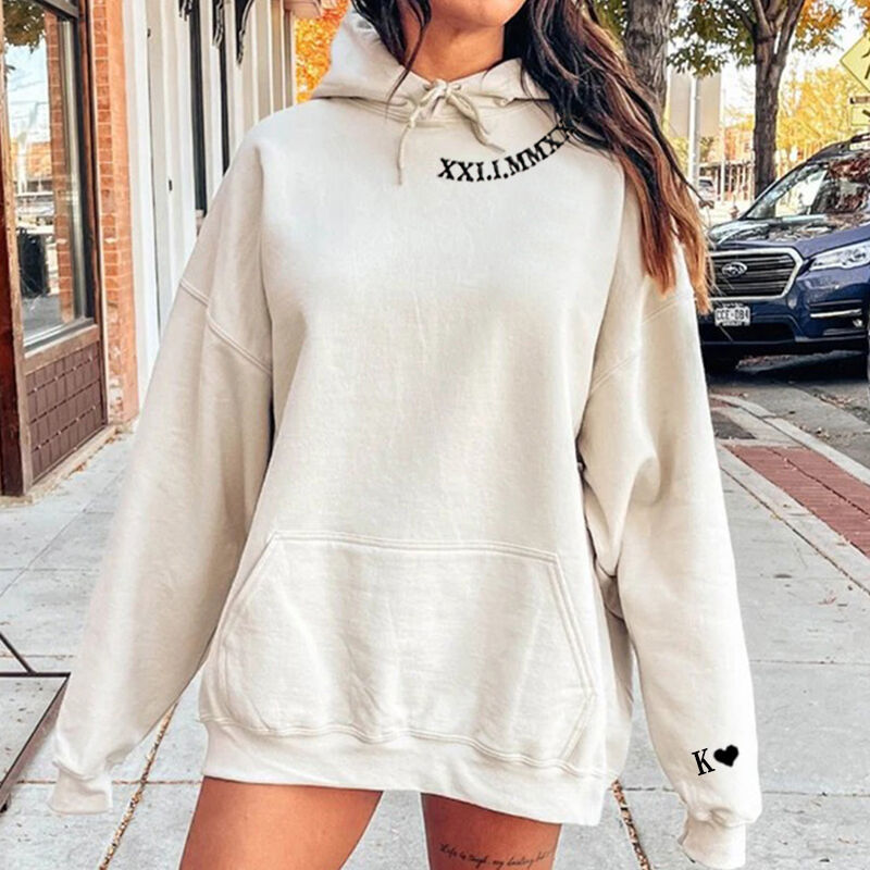 Personalized Hoodie Embroidered Roman Numeral Date and Initial Unique Gift for Anniversary