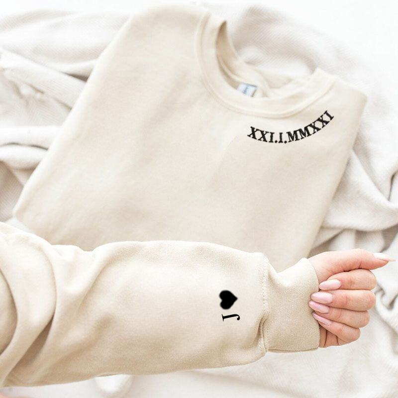 Personalized Hoodie Embroidered Roman Numeral Date and Initial Unique Gift for Anniversary