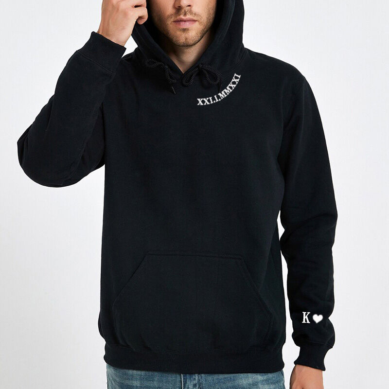 Personalized Hoodie Embroidered Roman Numeral Date and Initial Unique Gift for Anniversary