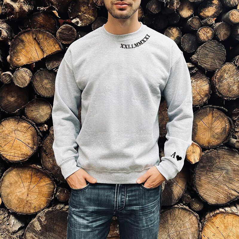 Personalized Hoodie Embroidered Roman Numeral Date and Initial Unique Gift for Anniversary