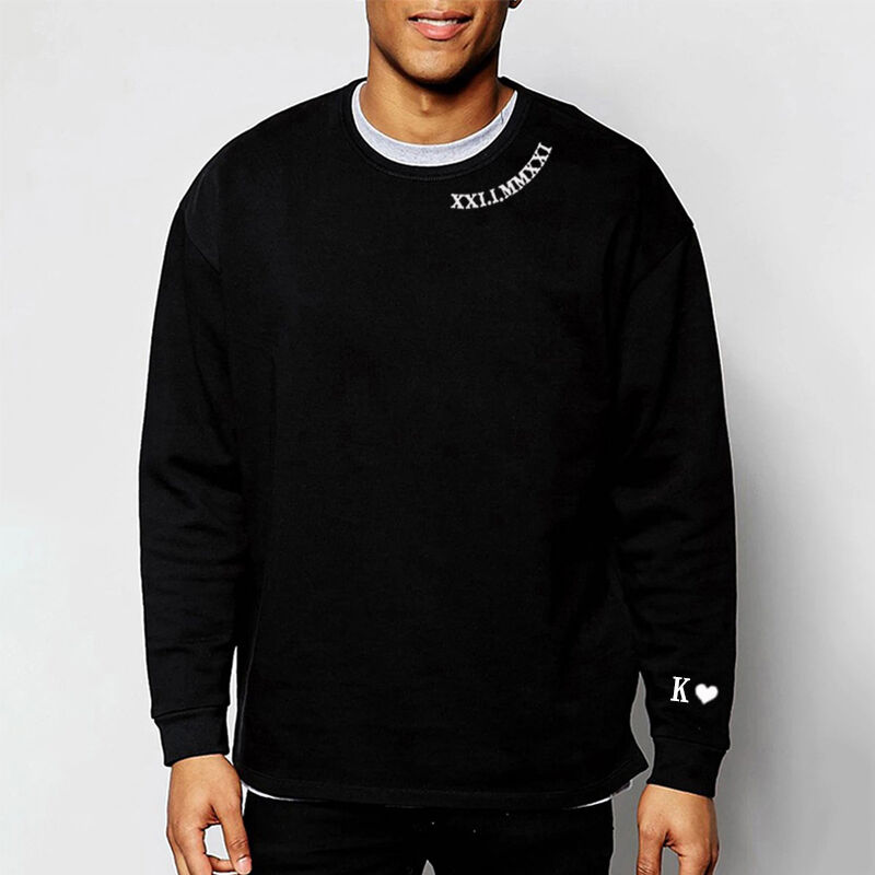 Personalized Hoodie Embroidered Roman Numeral Date and Initial Unique Gift for Anniversary