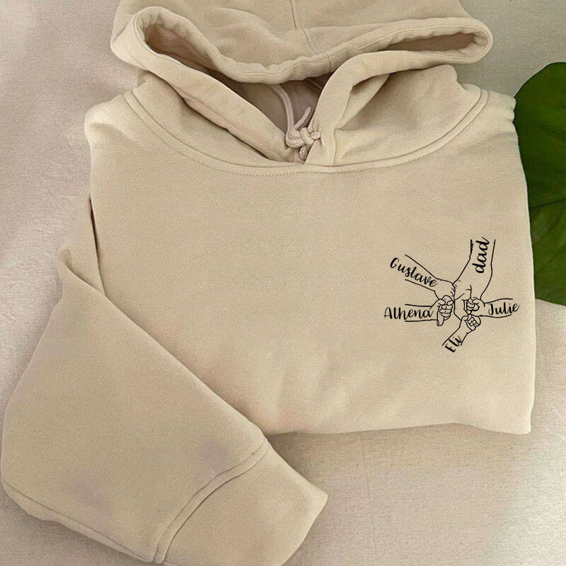 Personalized Hoodie Custom Embroidered Names with Hold Your Hand Pattern Gift for Family