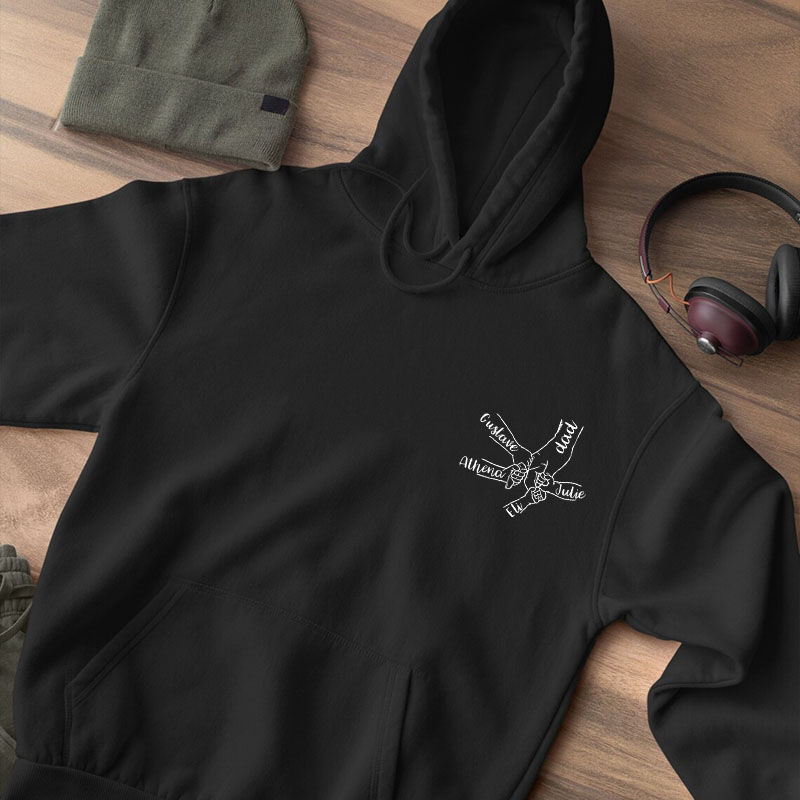 Personalized Hoodie Custom Embroidered Names with Hold Your Hand Pattern Gift for Family