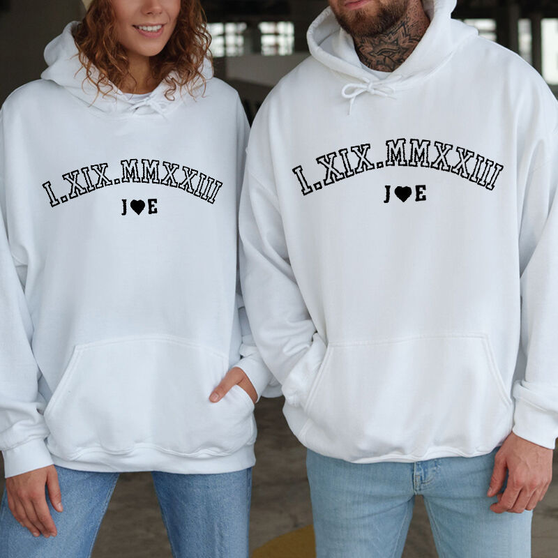 Personalized Sweatshirt Custom Embroidered Roman Numeral Date and Letters Unique Gift for Couple's Anniversary