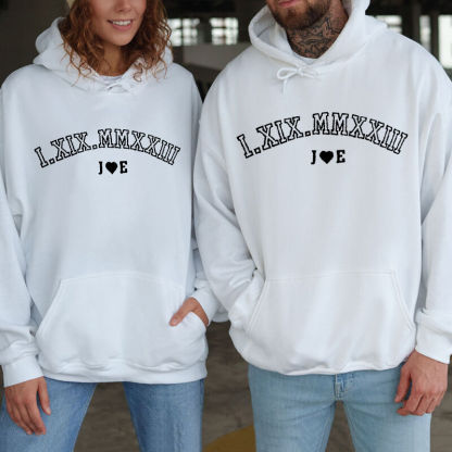 Personalized Sweatshirt Custom Embroidered Roman Numeral Date and Letters Unique Gift for Couple's Anniversary