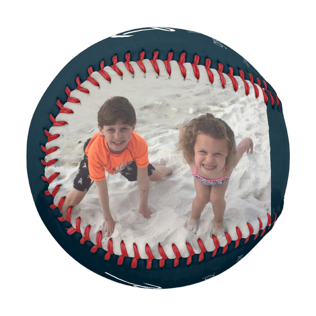Modern Dad Kids Photo Navy Blue Personalized Baseball