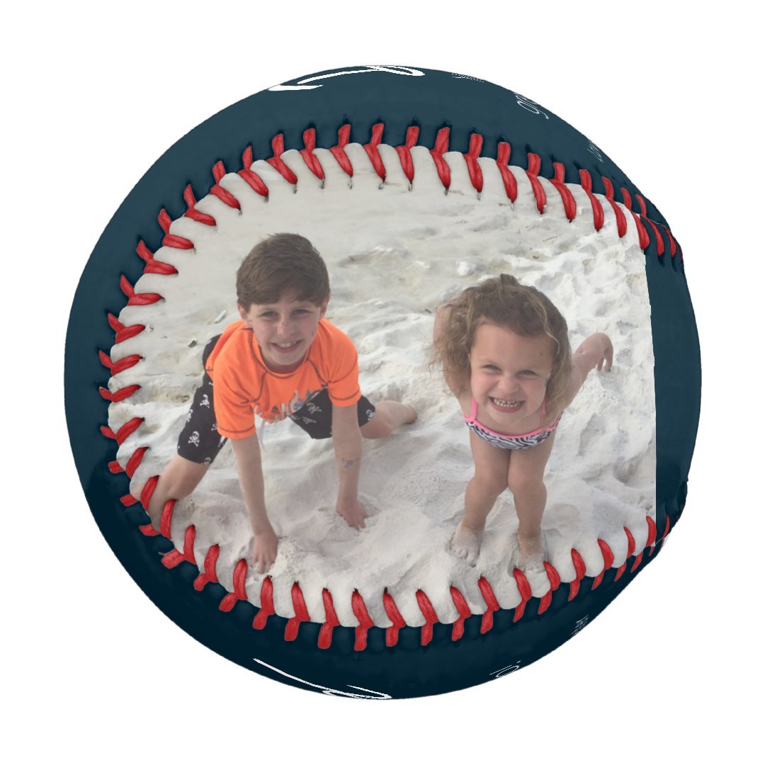 Modern Dad Kids Photo Navy Blue Personalized Baseball