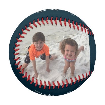 Modern Dad Kids Photo Navy Blue Personalized Baseball