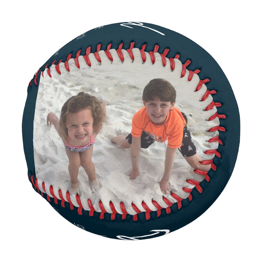 Modern Dad Kids Photo Navy Blue Personalized Baseball