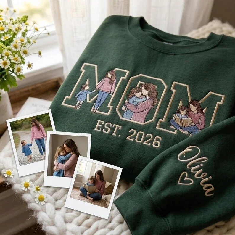 Custom Photo Portrait Embroidery Sweatshirt/Hoodie, Gift For Dad/Mama/Family