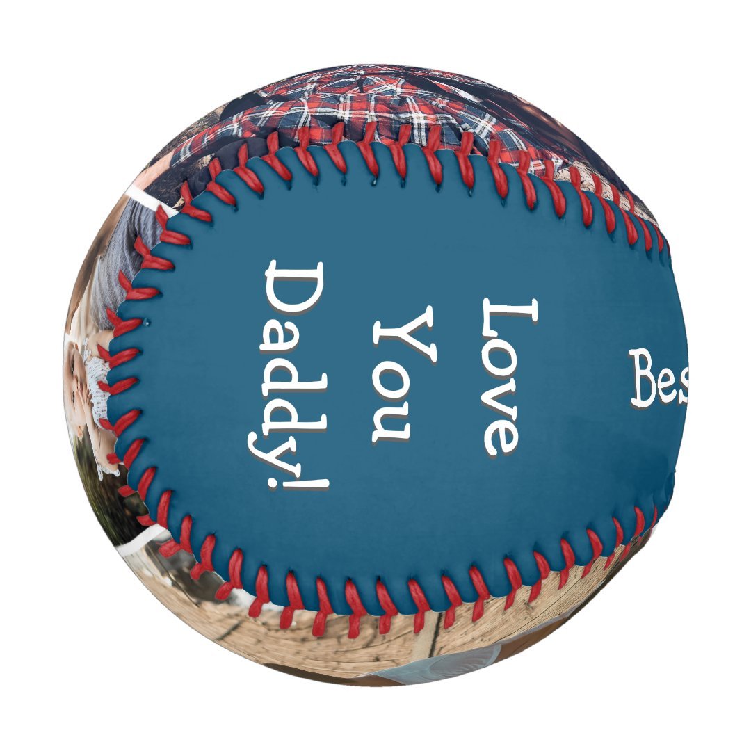 Modern Blue 3 Photo Best Dad Ever Baseball