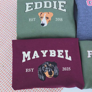Custom Premium Handcrafted Pet Photo Embroidery with Pet Name T-shirt Sweatshirt Hoodie