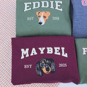 Custom Premium Handcrafted Pet Photo Embroidery with Pet Name T-shirt Sweatshirt Hoodie