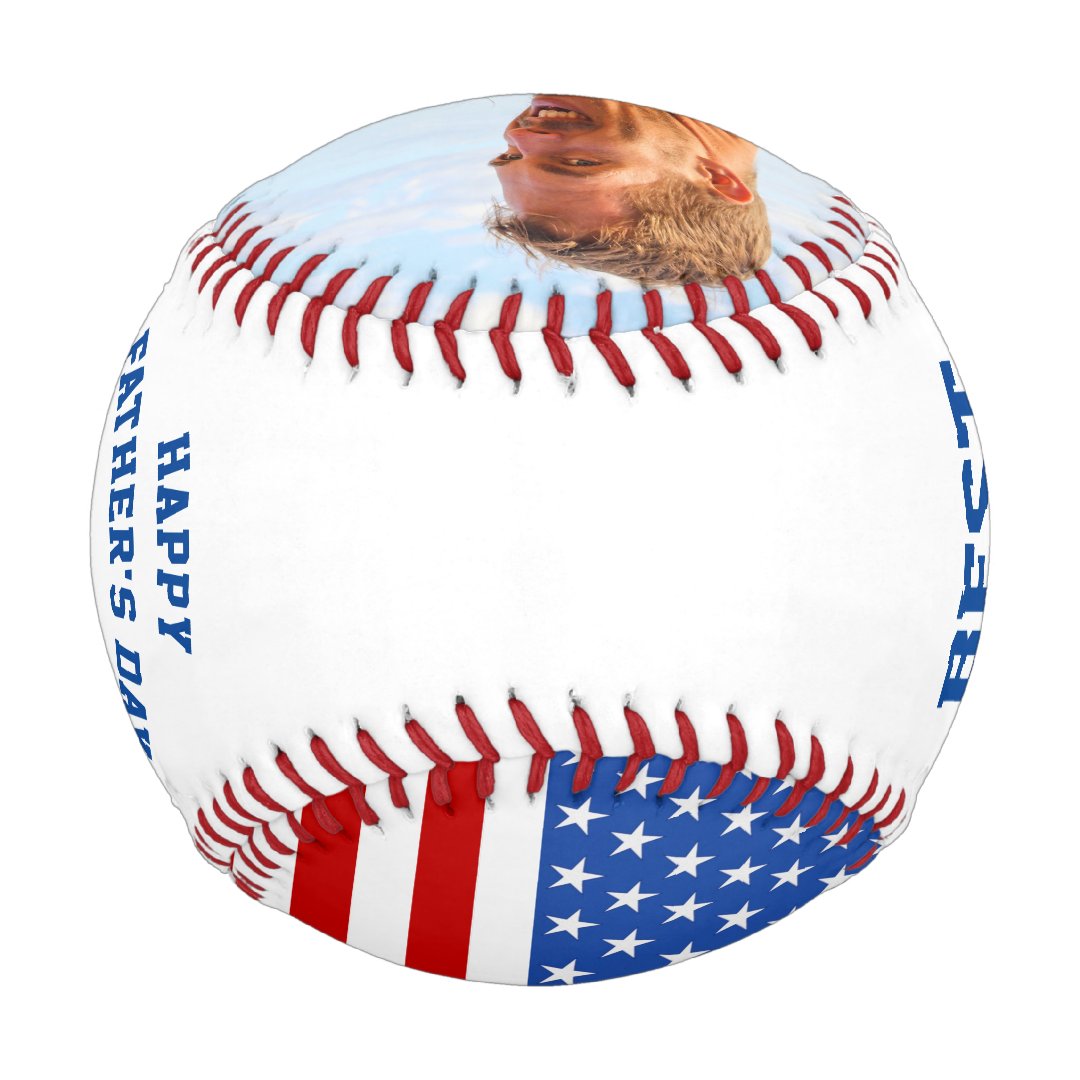 Best Dad Ever Personalized Red Blue White US Flag Baseball