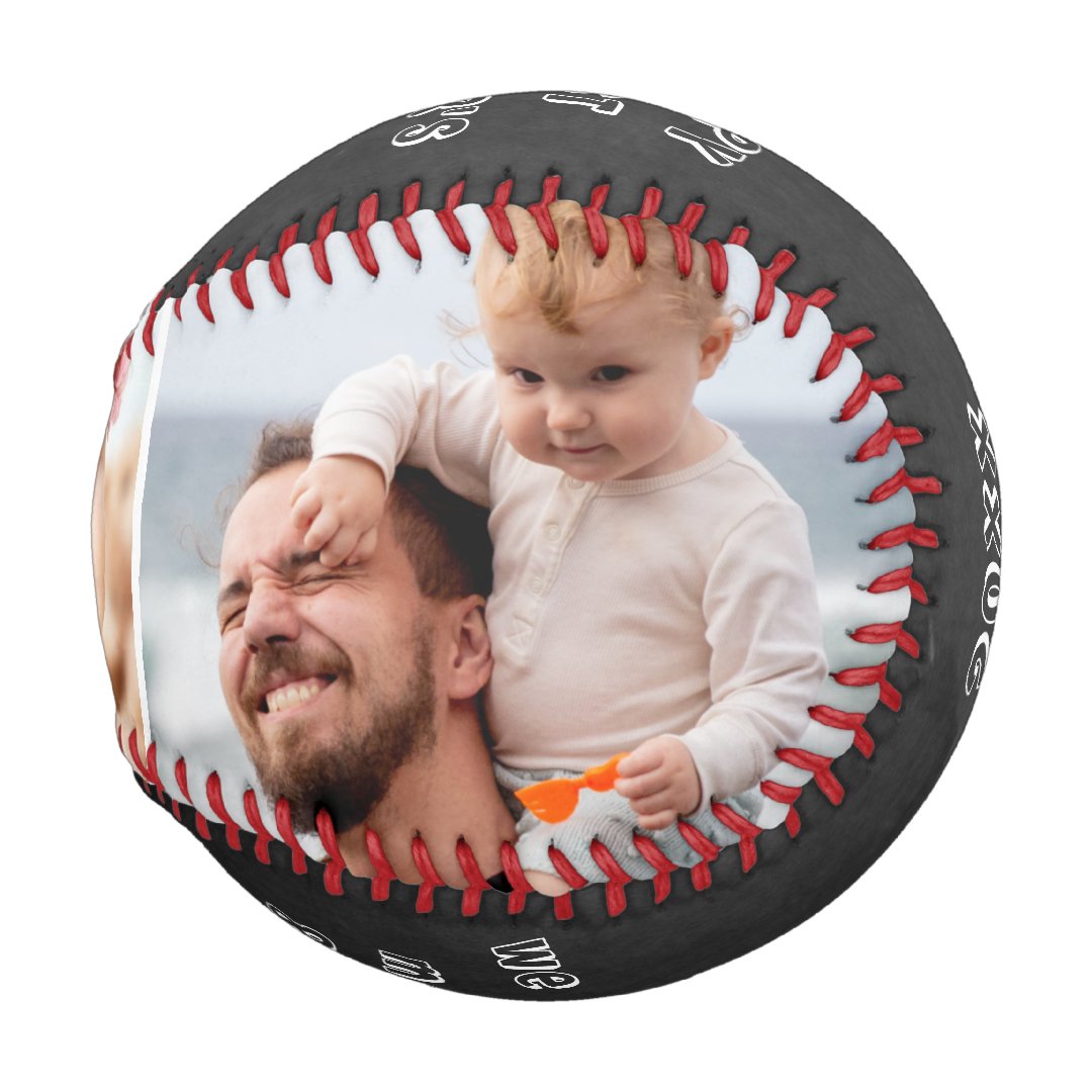 Happy First Fathers Day 3 Photo Collage Chalkboard Baseball And Softball