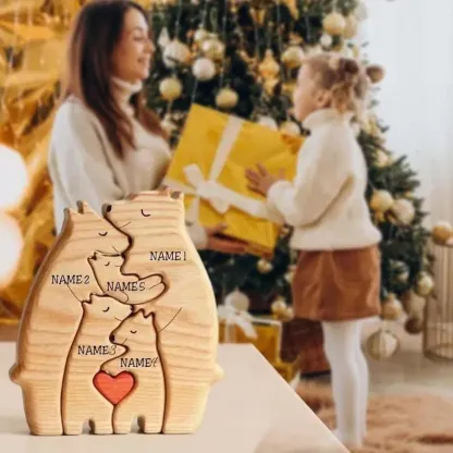 Personalized Wooden Bears Family, Bear Shaped Wood Puzzle with Custom Name- Gift for Mother's Day, Thanksgiving, Christmas