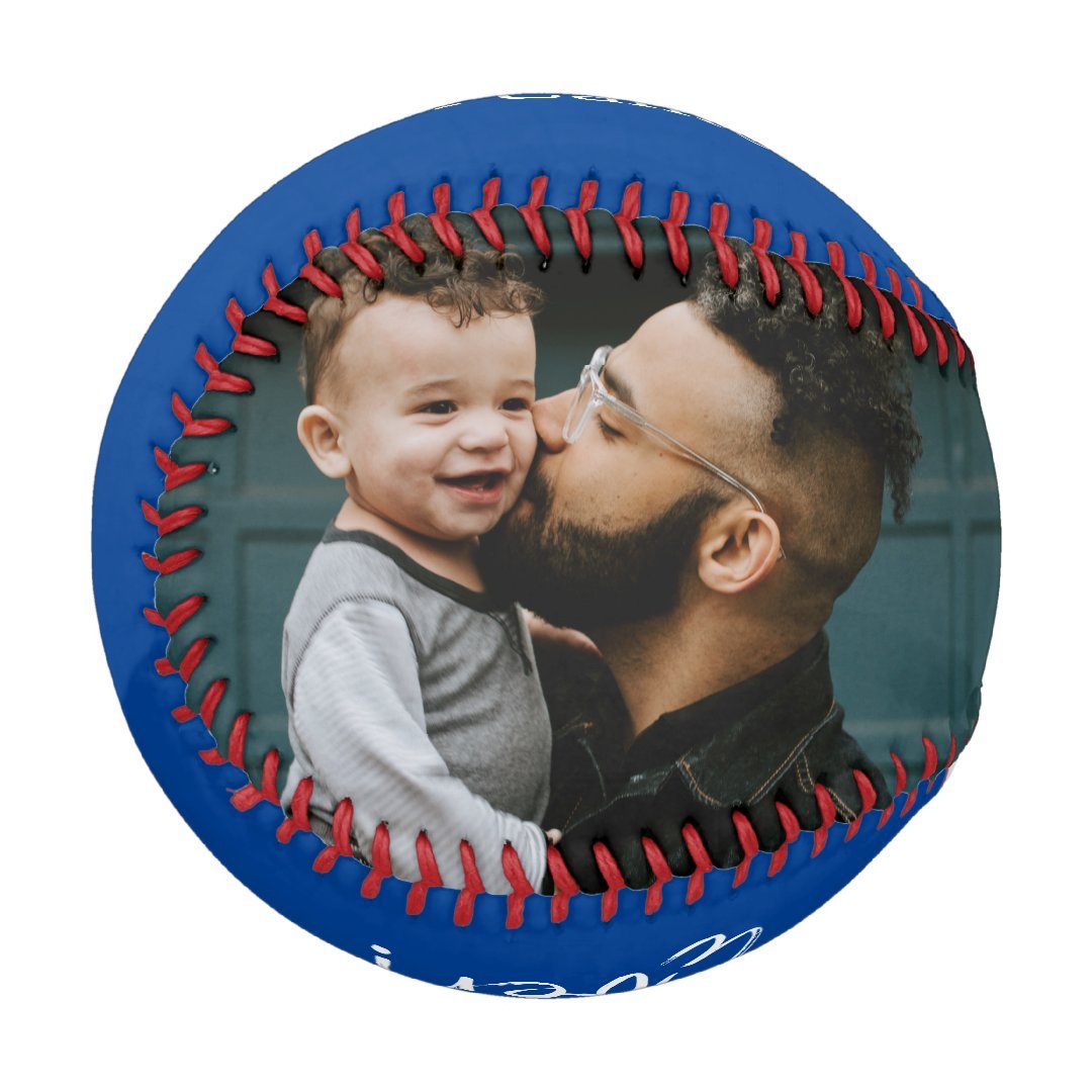 Best Dad EVER Typography Custom photos blue Baseball