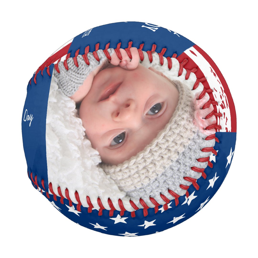 Patriotic DADDY Happy Father's Day Custom 2 Photo Baseball