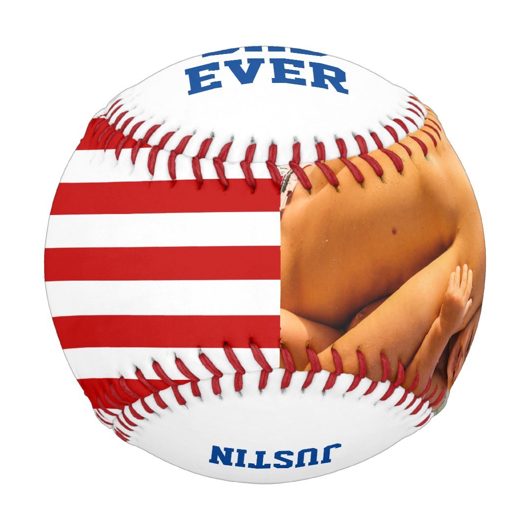 Best Dad Ever Personalized Red Blue White US Flag Baseball