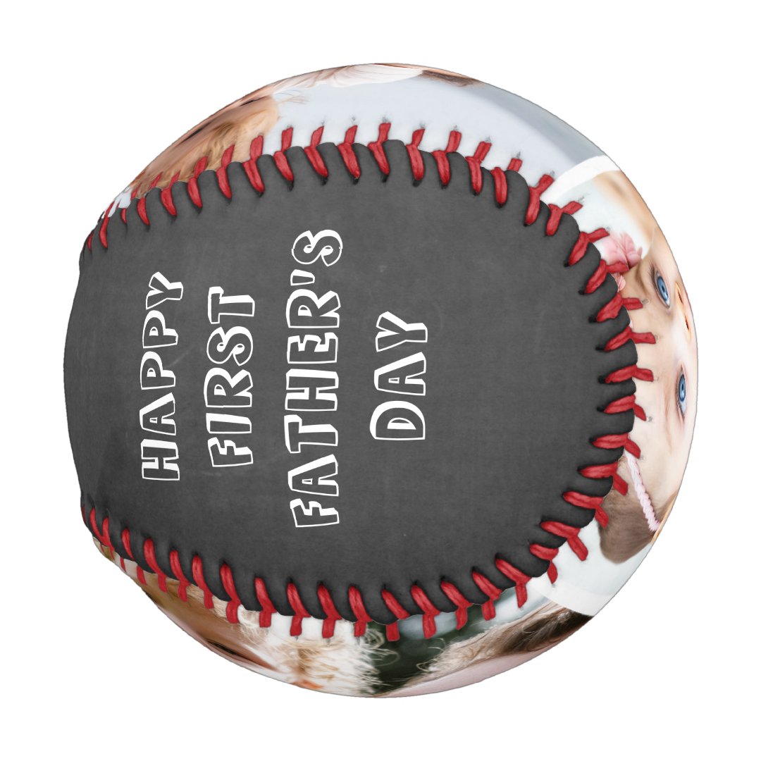 Happy First Fathers Day 3 Photo Collage Chalkboard Baseball And Softball