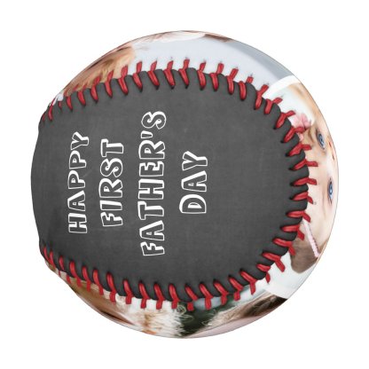 Happy First Fathers Day 3 Photo Collage Chalkboard Baseball And Softball