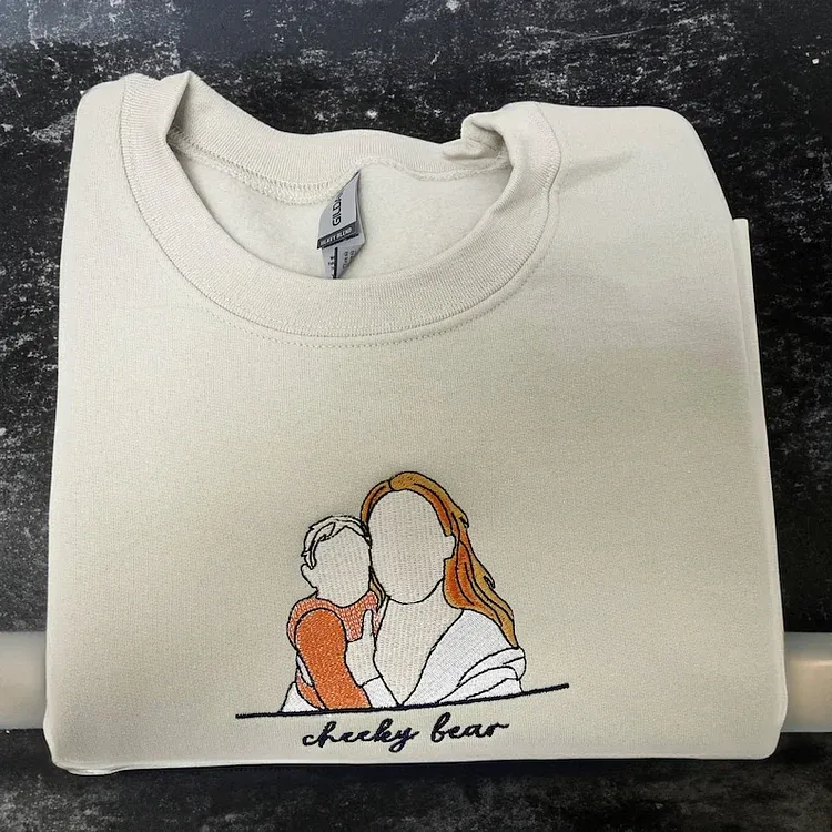 Custom Embroidered Sweatshirt Portrait Couple Family Gift