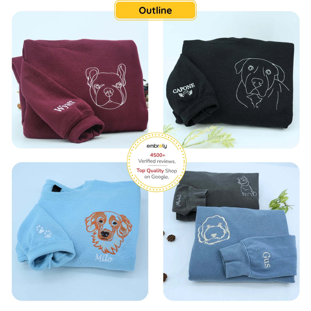 Custom Premium Handcrafted Pet Photo Embroidery with Pet Name T-shirt Sweatshirt Hoodie