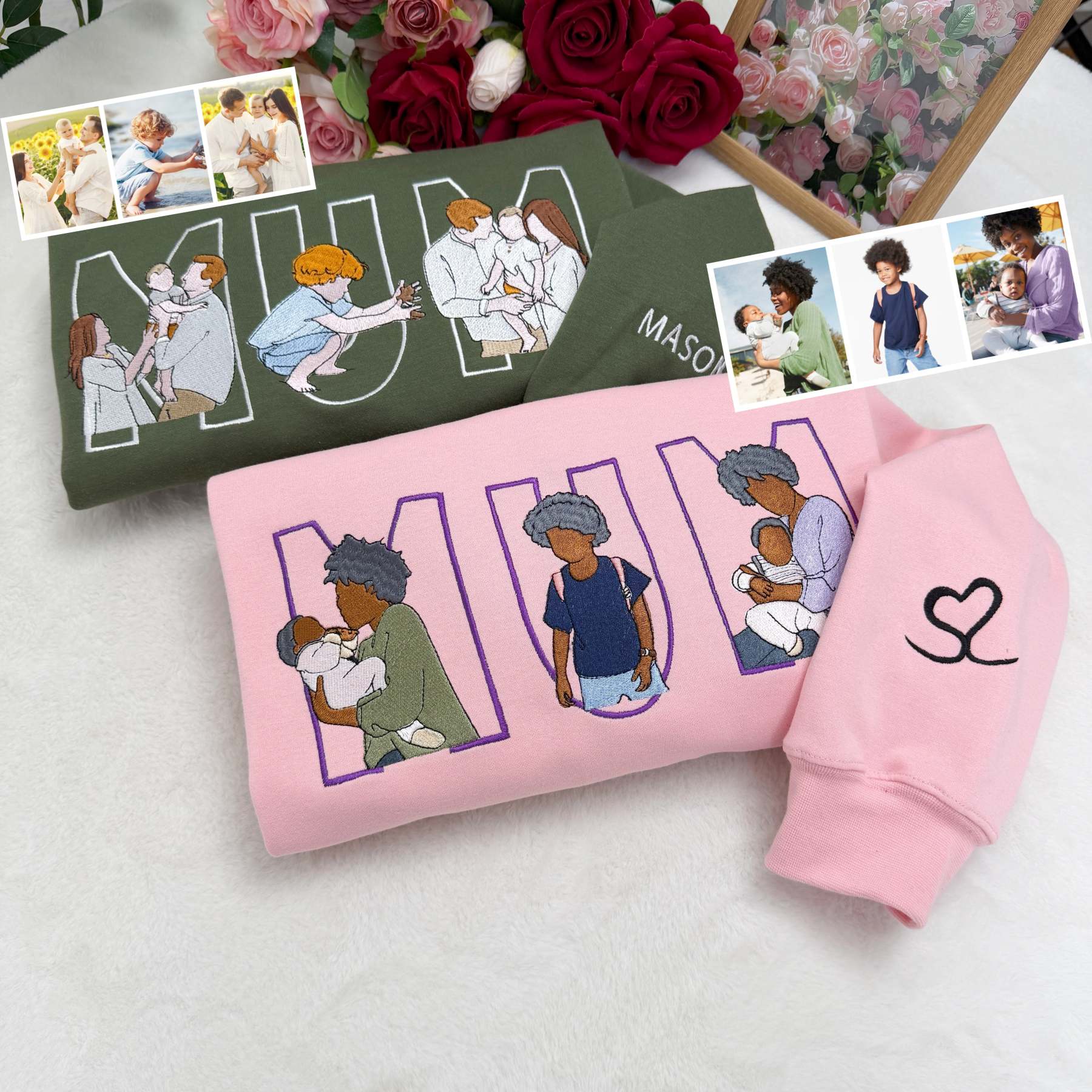 Custom Photo Portrait Embroidery Sweatshirt/Hoodie, Gift For Dad/Mama/Family