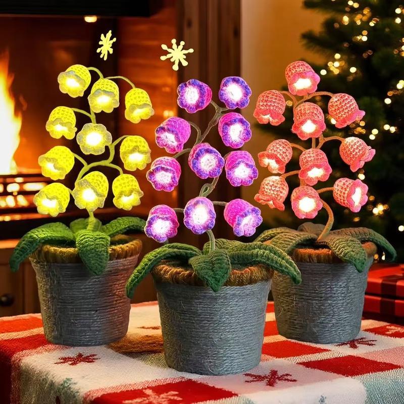 Handmade Crocheted Lily of the Valley LED Lantern - Valentine's Day, Mother's Day Gift (Comes with Exquisite Gifts), Cute Ornament, Warm-light home, Bedside desk decor, valentine's day decor, ramadan decoration 2026
