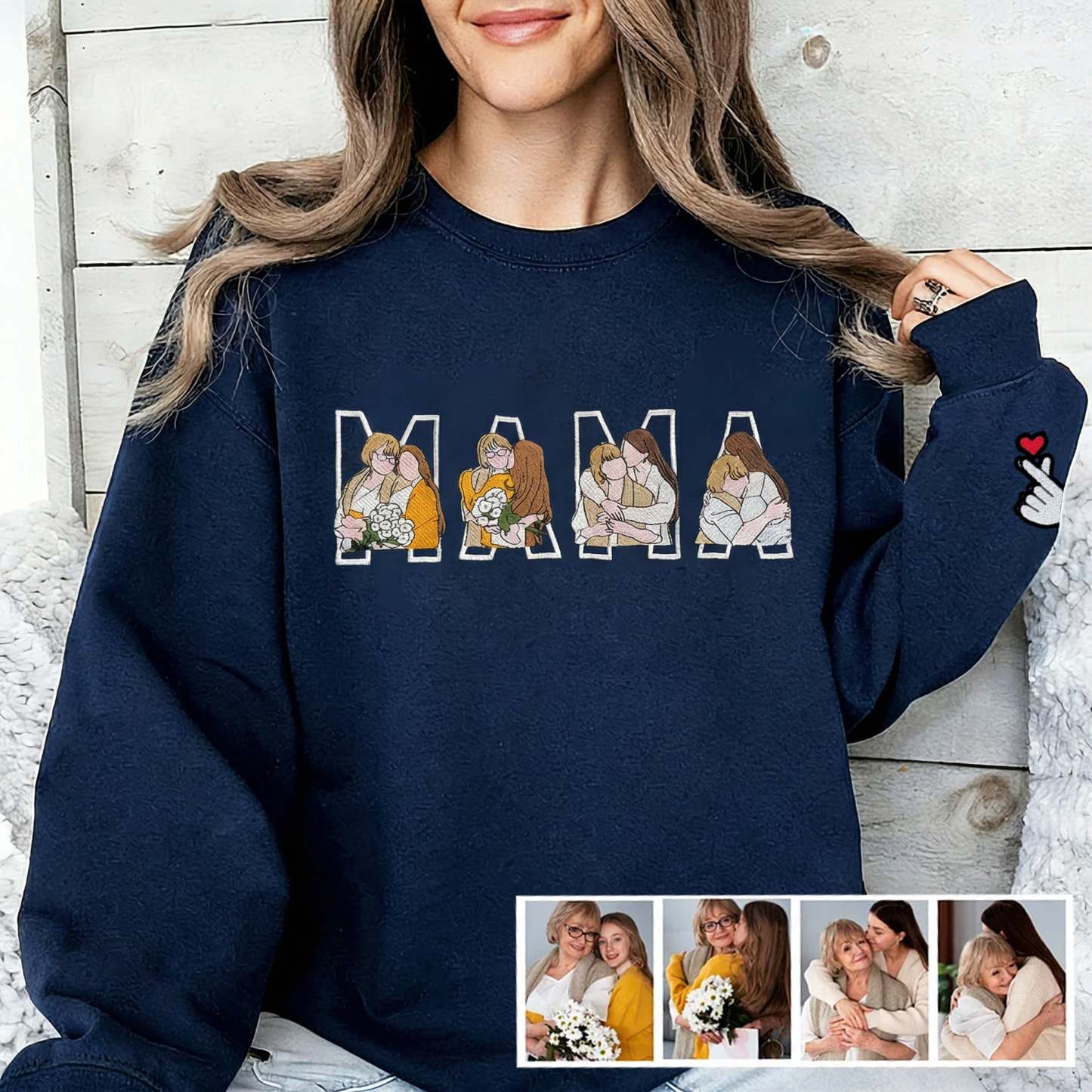 Custom Photo Portrait Embroidery Sweatshirt/Hoodie, Gift For Dad/Mama/Family