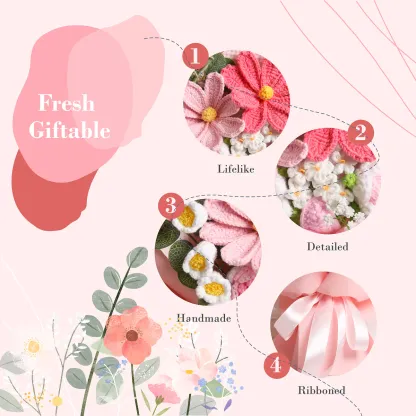 Crochet Flowers Bouquet - Hand Knitted Rose Crochet Flower Bouquet for Home Decor, Weddings, Birthdays, Valentine’s Day, Mother's Day