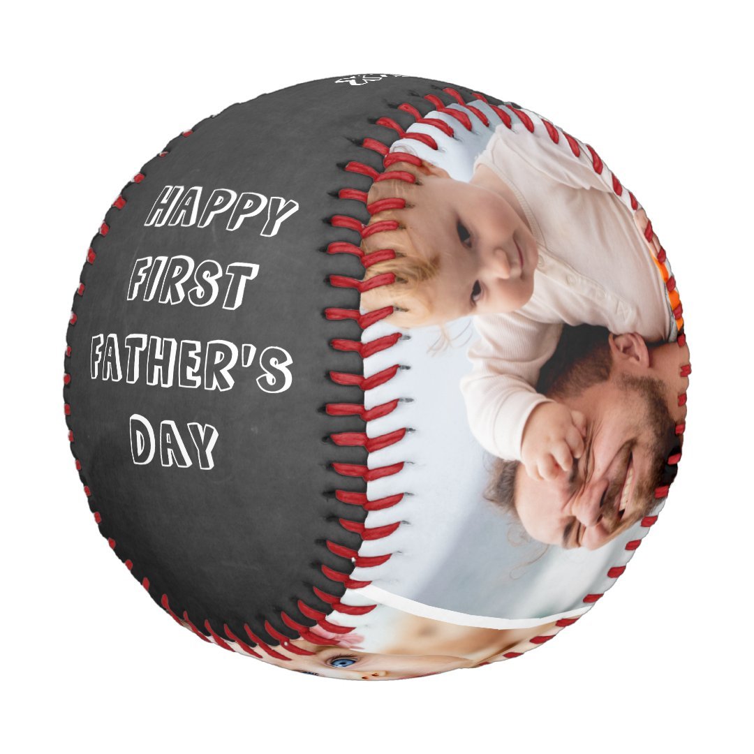 Happy First Fathers Day 3 Photo Collage Chalkboard Baseball And Softball