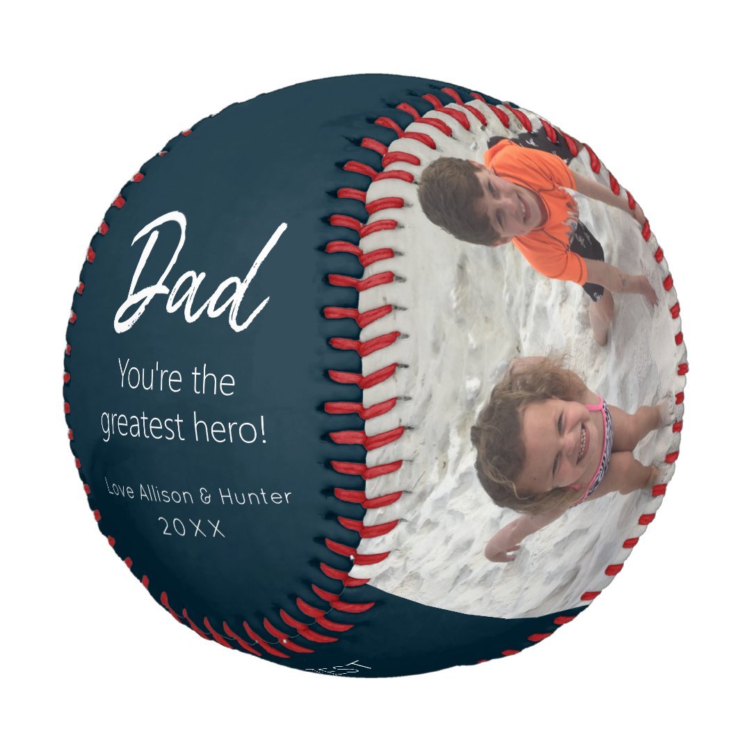 Modern Dad Kids Photo Navy Blue Personalized Baseball