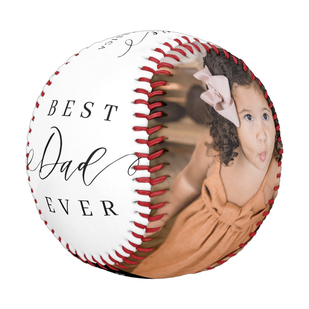 Best Dad Ever Elegant Script 2 Photos Names & Year Baseball And Softball