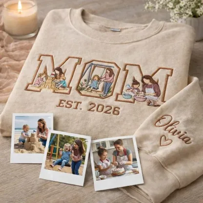 Custom Photo Portrait Embroidery Sweatshirt/Hoodie, Gift For Dad/Mama/Family