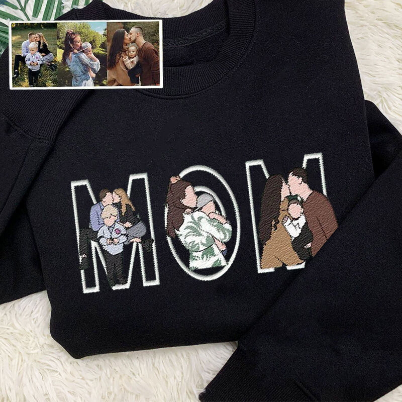 Custom Photo Portrait Embroidery Sweatshirt/Hoodie, Gift For Dad/Mama/Family