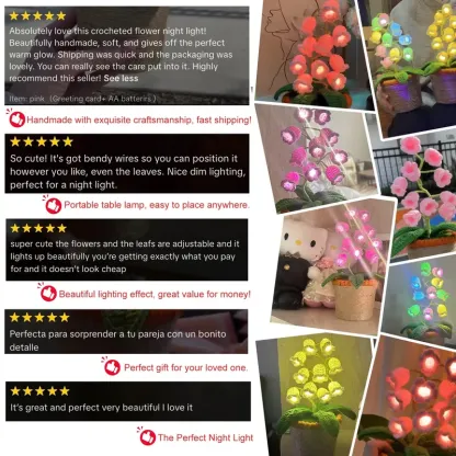Handmade Crocheted Lily of the Valley LED Lantern - Valentine's Day, Mother's Day Gift (Comes with Exquisite Gifts), Cute Ornament, Warm-light home, Bedside desk decor, valentine's day decor, ramadan decoration 2026