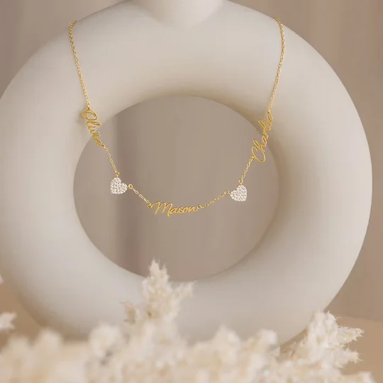 Custom Name & Pave Heart Charm Necklace