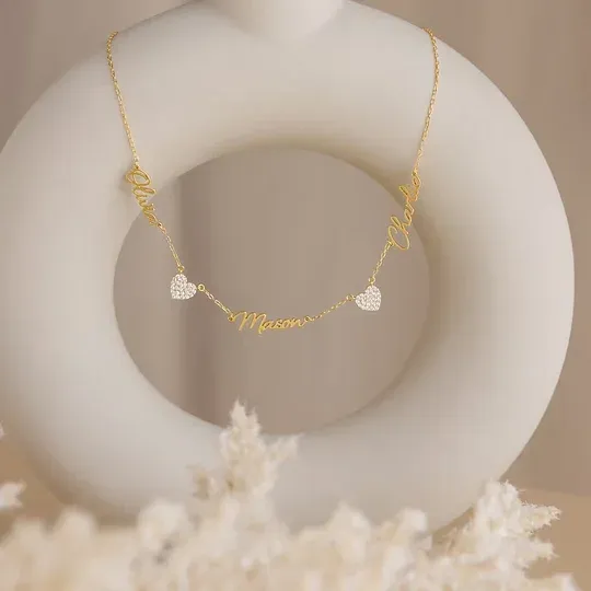 Custom Name & Pave Heart Charm Necklace