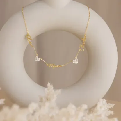 Custom Name & Pave Heart Charm Necklace
