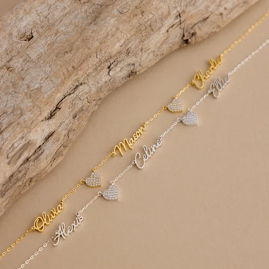 Custom Name & Pave Heart Charm Necklace