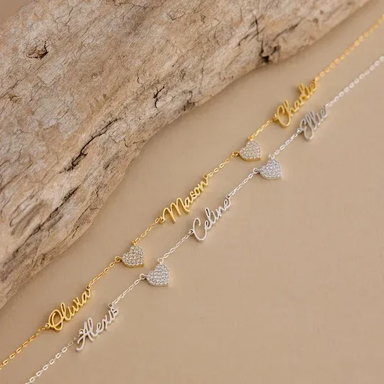 Custom Name & Pave Heart Charm Necklace
