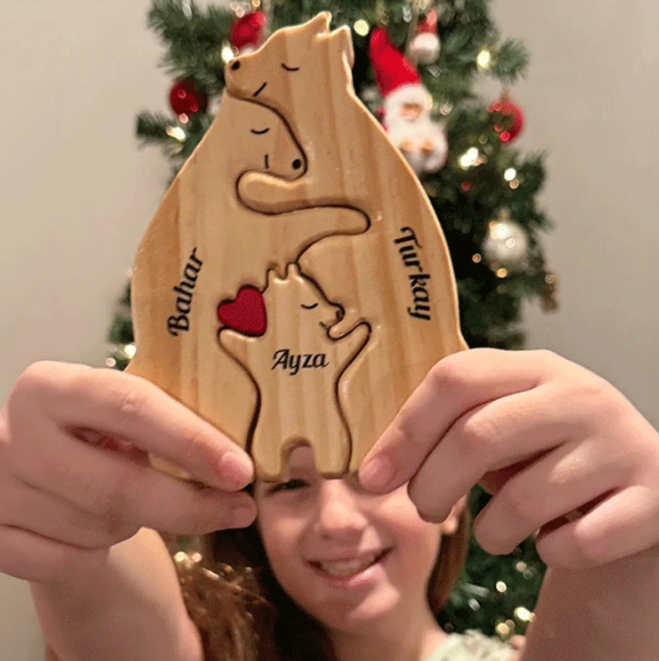 Personalized Wooden Bears Family, Bear Shaped Wood Puzzle with Custom Name- Gift for Mother's Day, Thanksgiving, Christmas