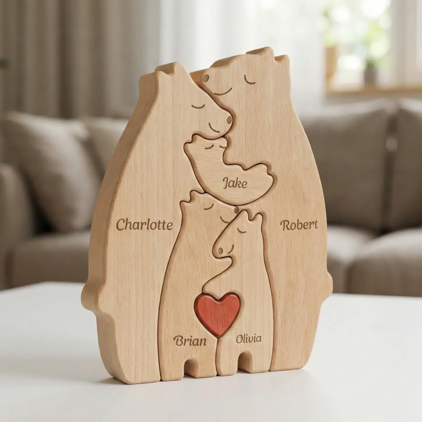 Personalized Wooden Bears Family, Bear Shaped Wood Puzzle with Custom Name- Gift for Mother's Day, Thanksgiving, Christmas