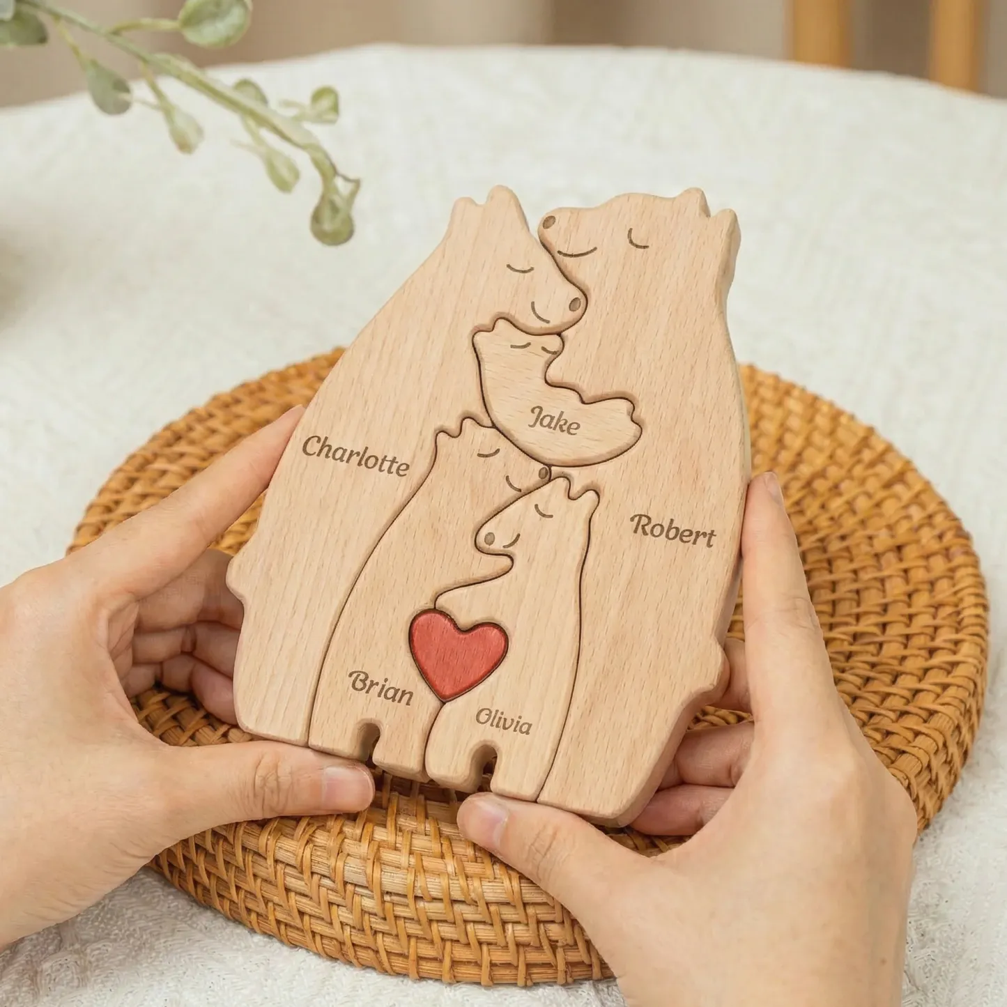 Personalized Wooden Bears Family, Bear Shaped Wood Puzzle with Custom Name- Gift for Mother's Day, Thanksgiving, Christmas