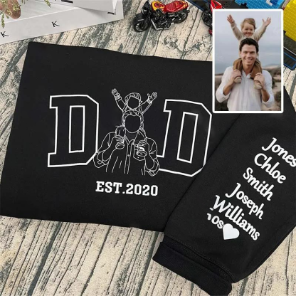 Line Art Dad Tribute Sweatshirt with Kid's Name on Sleeve