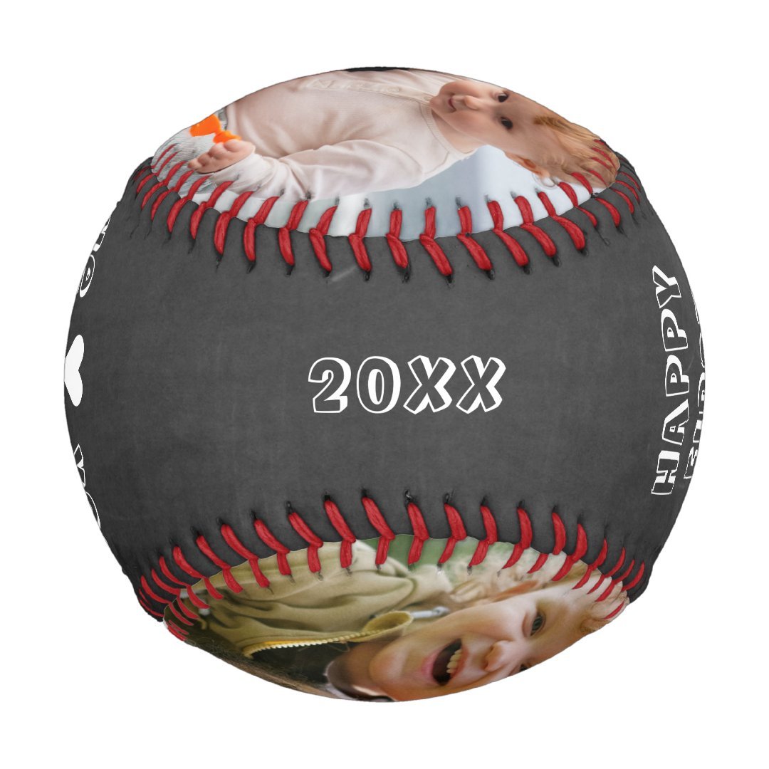 Happy First Fathers Day 3 Photo Collage Chalkboard Baseball And Softball